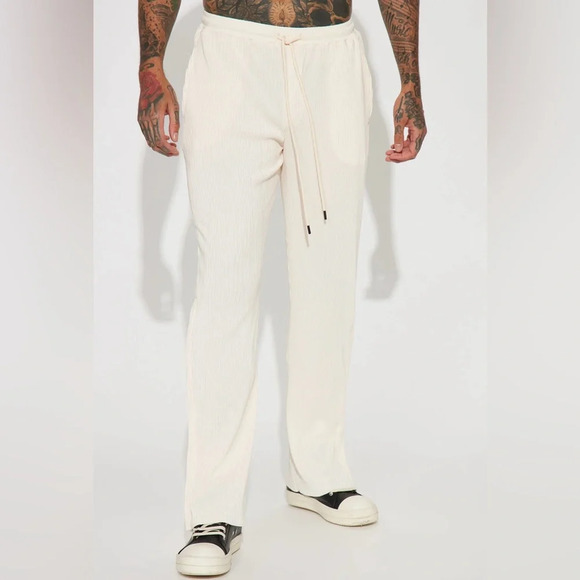 Fashion Nova Turn Me Up Side Snap Plisse Pants - Cream NWT XXXL - Picture 2 of 6